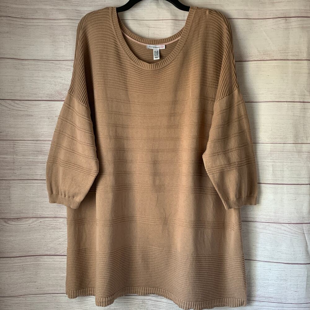 Isaac Mizrahi Live! Camel Tan Ribbed Drop Shoulder Sweater 3/4 Sleeve 2X